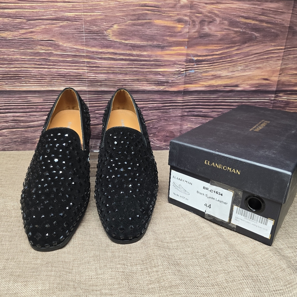 ELANROMAN Men's Loafers Leather Wedding Party Dress Shoes Size 10